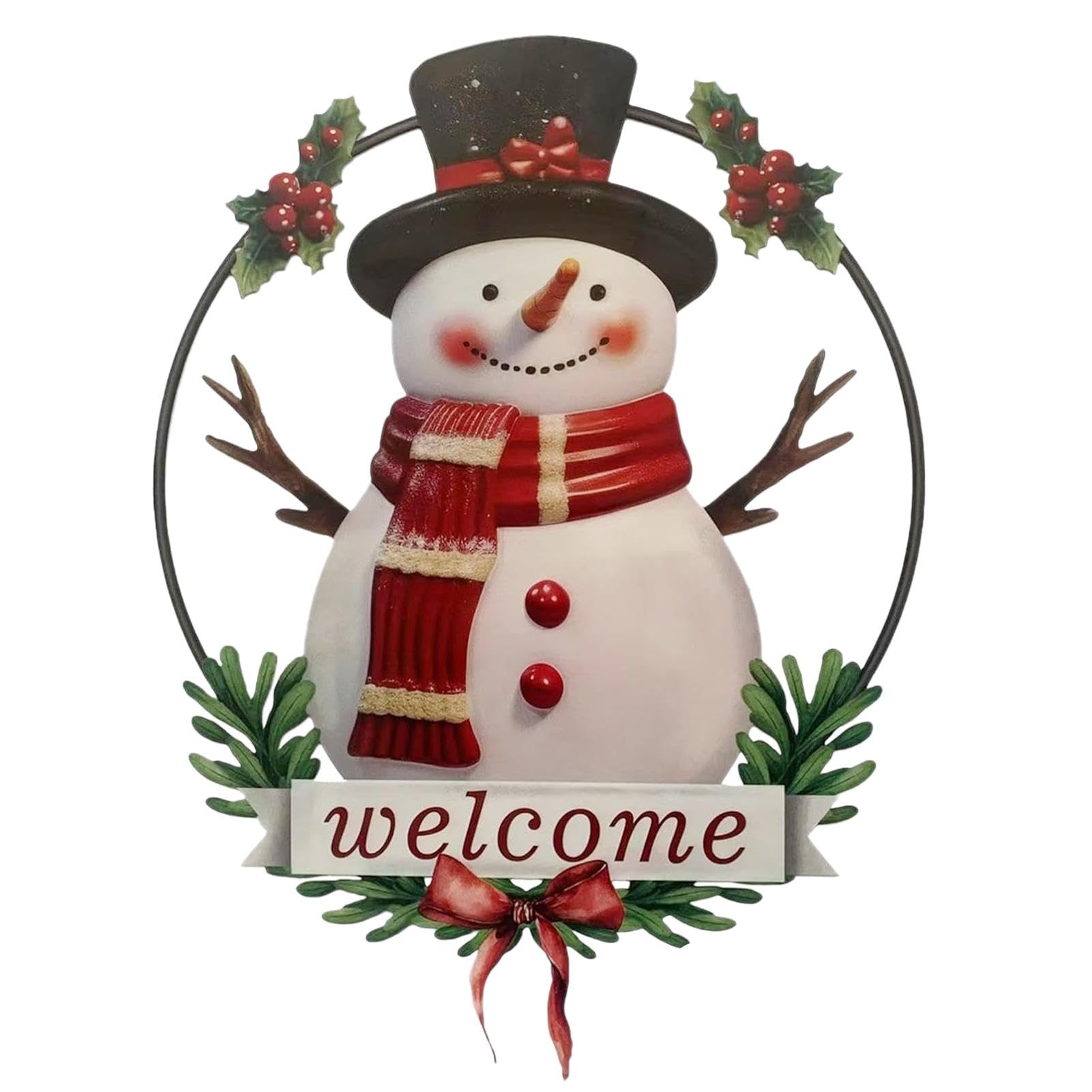 Corona de puerta festiva en metal para decorar entradas en invierno