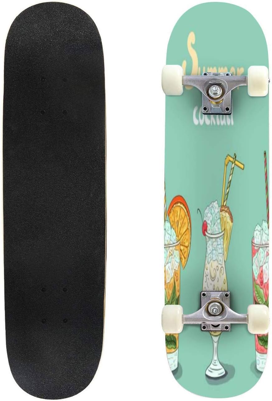 Skateboard Summer cocktails collection Fresh drinks set Lemon orange peppermint