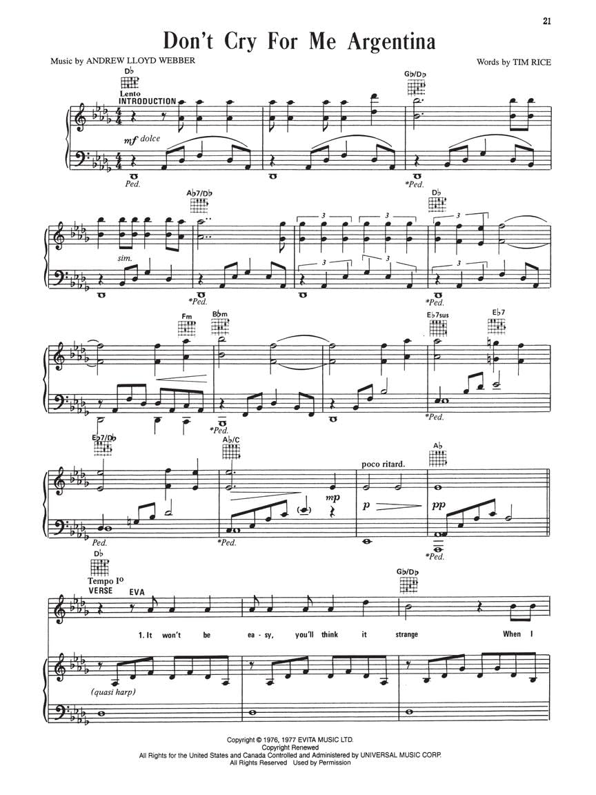 Evita - Musical Excerpts and Complete Libretto