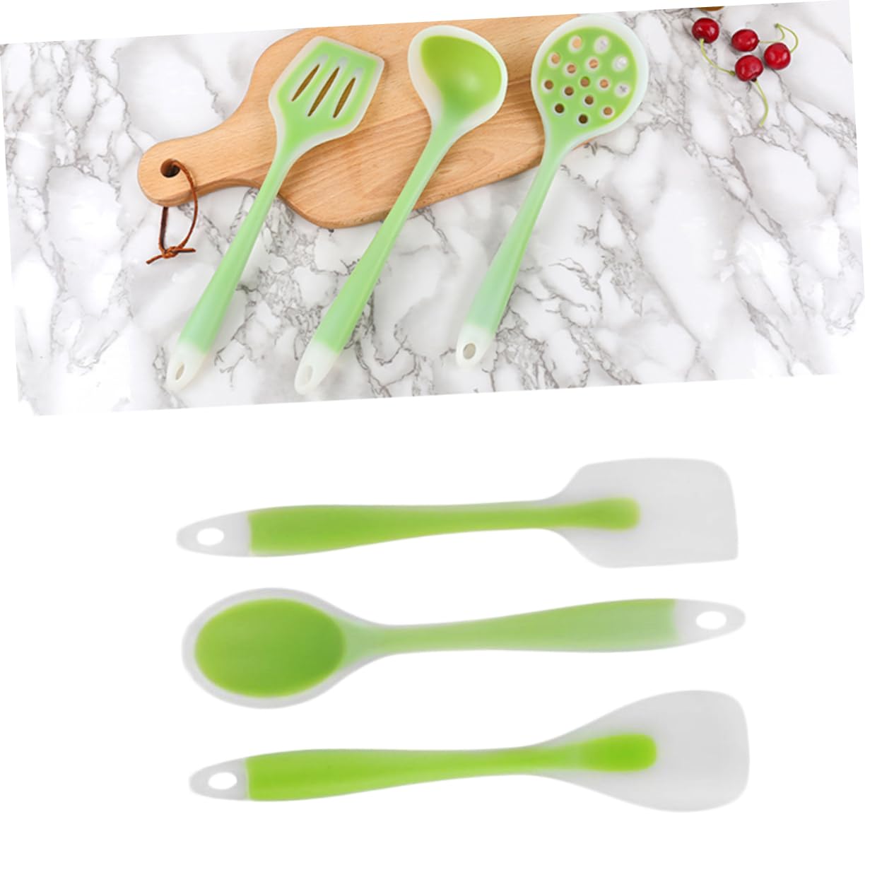 5pezzi Utensili Da Cucina Silicone Strumenti Antiaderenti e Resistenti Al Calore Cucchiaio Da Mischiare Mestolo Per Zuppa Spatola e Cucchiaio Per Insalata Verde Traslucido