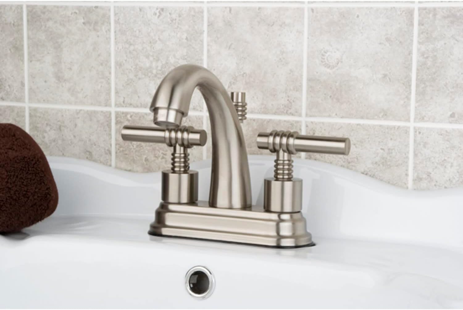 Kingston Brass KS8611ML English Country 4-Inch Deck Mount Centerset Lavatory Faucet with Brass Lever Handle, Polished Chrome