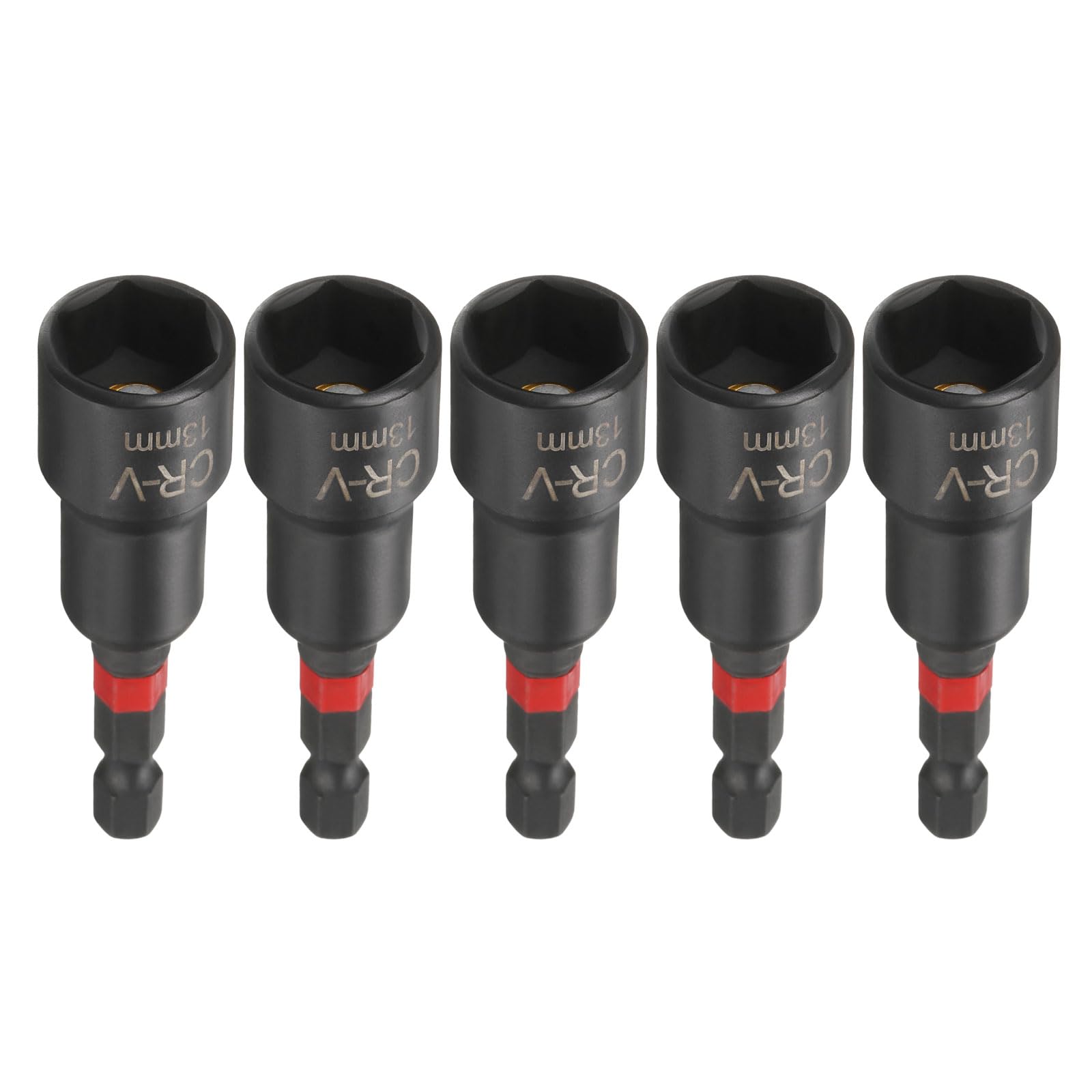sourcing map 5pcs Nut Driver Drill Bit 13mm Metric Socket 1/4" Hex Shank 3" (65mm) Long Magnetic 6-Point Sockets Quick Change Phosphated CR-V Steel Bolt Setters for Power Drill Drivers, Black — image 1