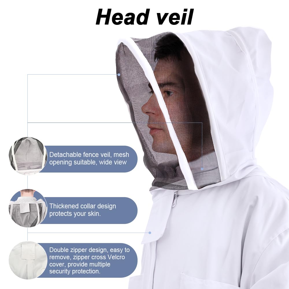 Traje de apicultor profesional para mujeres y hombres, a prueba de picaduras, máscara de valla ventilada, resistente a juego, guantes de piel de oveja