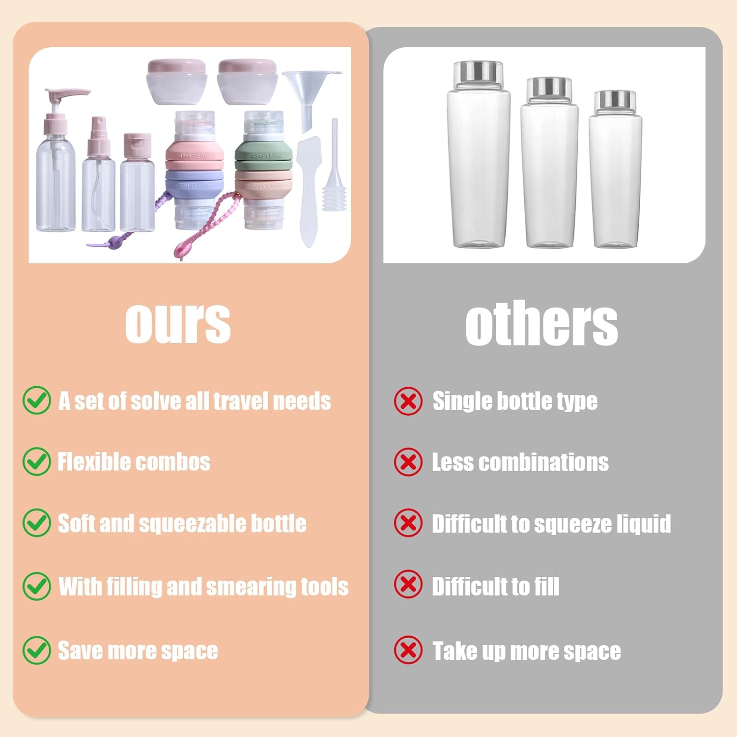 BS-MALL10-pack Leak-proof Travel Bottles Set - Silicone Shampoo & Conditioner Containers With Folding Design & Toiletry Bag For Convenient Trips Shampoo Lotion Skincare