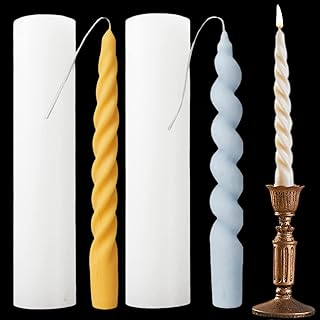 2PCS 3D Twisted Taper Silicone Candle Molds, Long Spiral Cylinder Molds for Aromatherapy Candle Soy Wax Soap Clay Craft Plaster Resin Making, Pillar Mold for HomeDecoration Gift