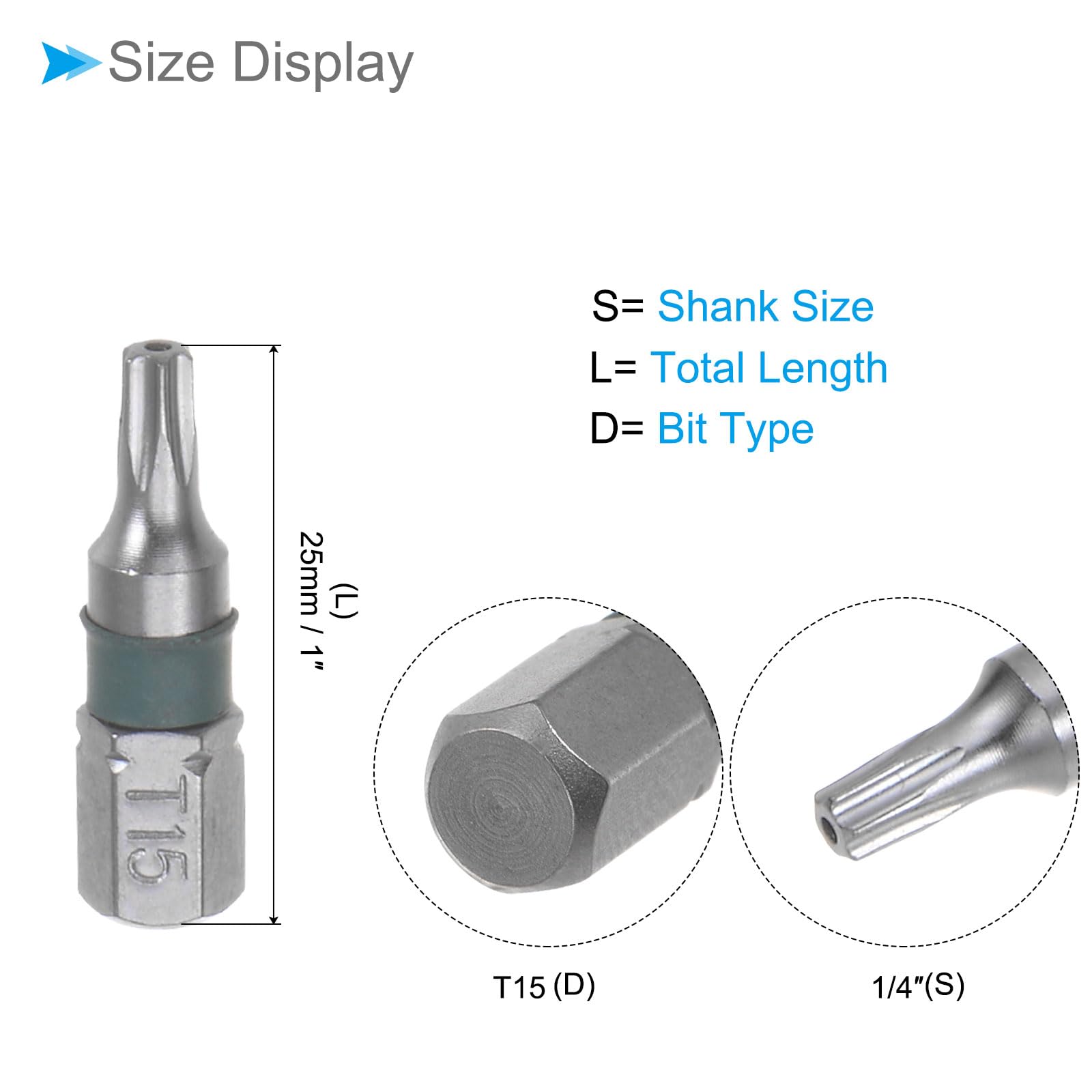 CoCud Torx Screwdriver Bits, 25mm Length 1/4" Hex Shank T15, S2 Steel Star Head Screwdriver Bit - Image 2