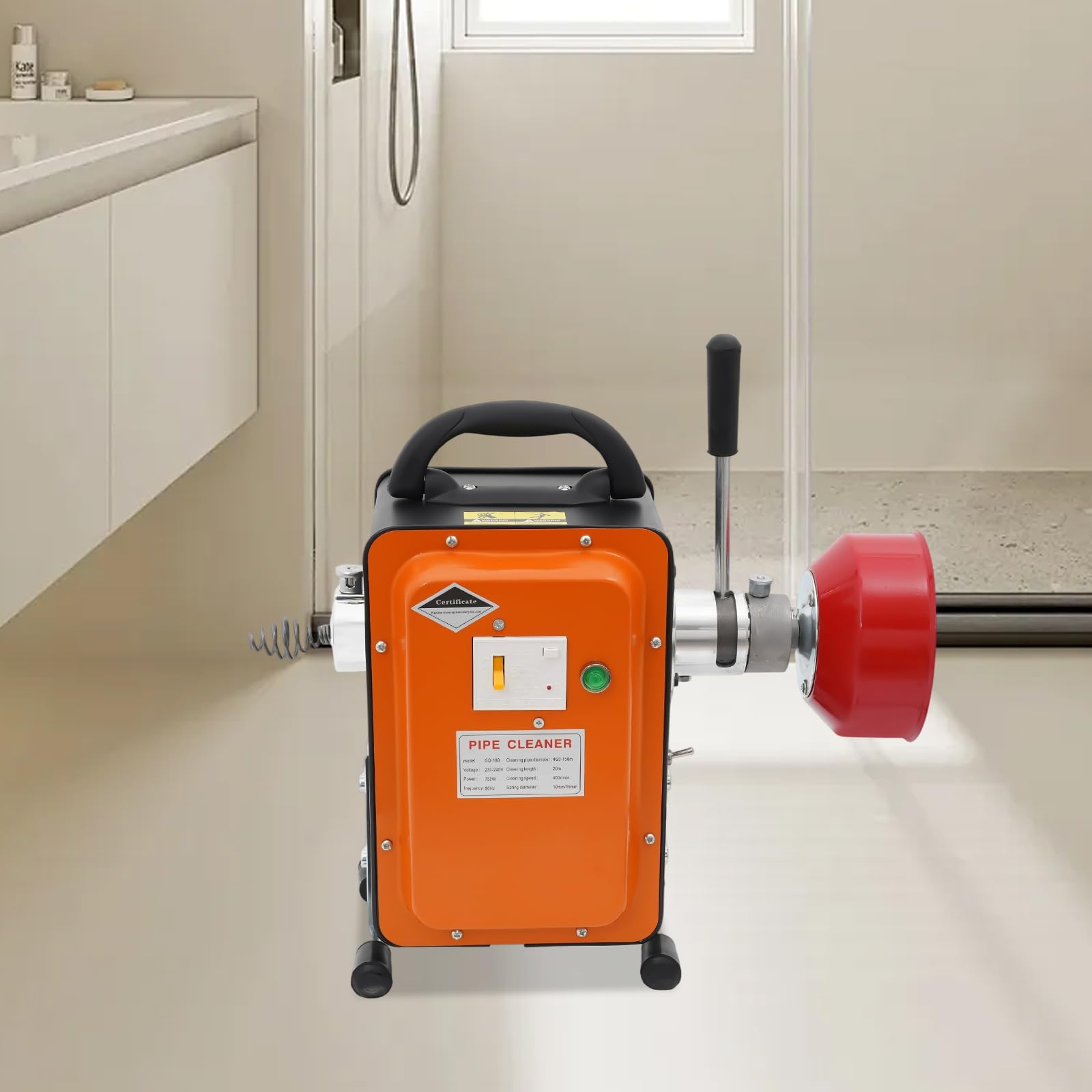 Máquina limpiadora de tuberías de 750 W con espiral de 16 m, 400 rpm, desatascador para Ø20-150 mm, interruptor de protección FI, dispositivo de limpieza de tuberías eléctrico para baño, cocina, hogar