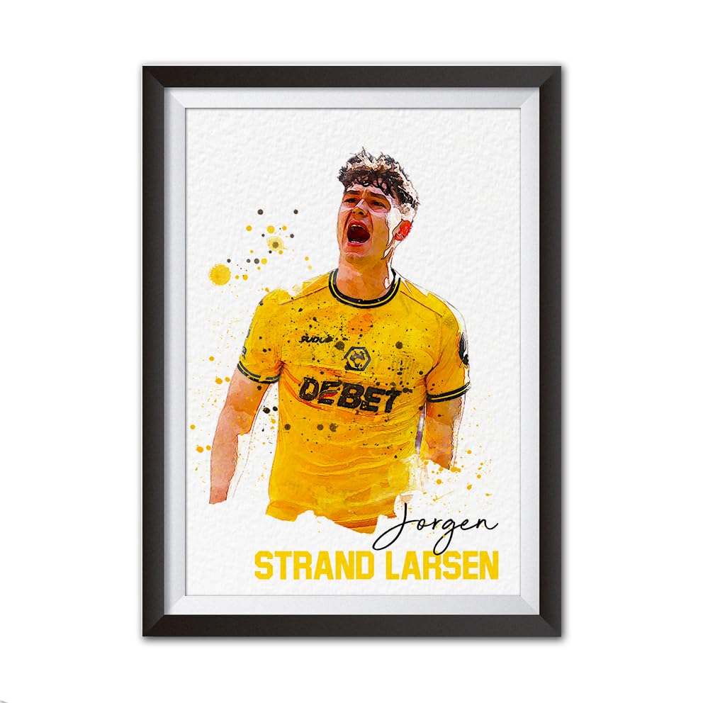 Jørgen Strand Larsen A4 Watercolor Print – Wolves FC Striker Fan Art – Football Art for Premier League Fans – Perfect Gift for Wolverhampton Wanderers Supporters – Unframed Print Only