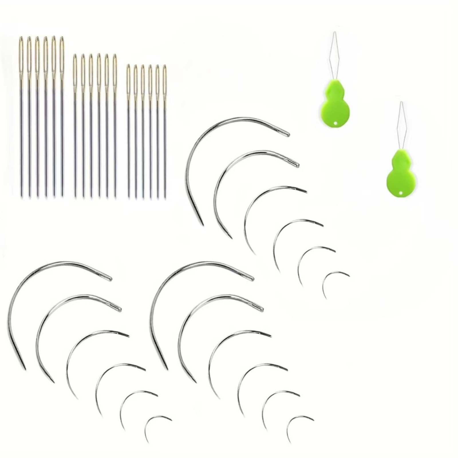 Waishat Silvery 38 Pcs Curved Needle Set 2-5 Inches, Sewing & Blunt-Tip Needles With Needle Threaders, Upholstery Needles For Diy, Carpet Repair, Leatherwork, Canvas & Sofas