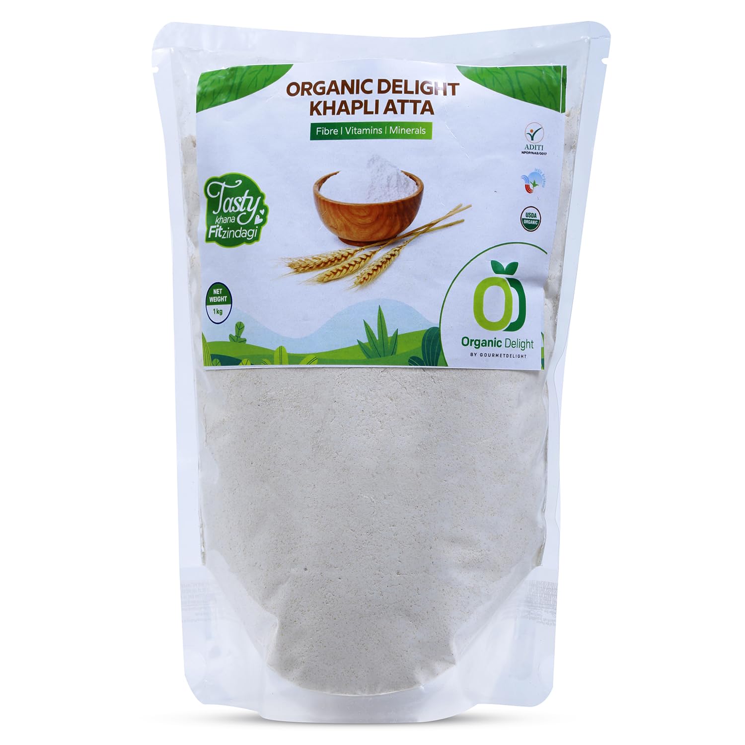 Organic Delight Khapli Atta 1 kg (Pack Of 1) Wheat Flour High