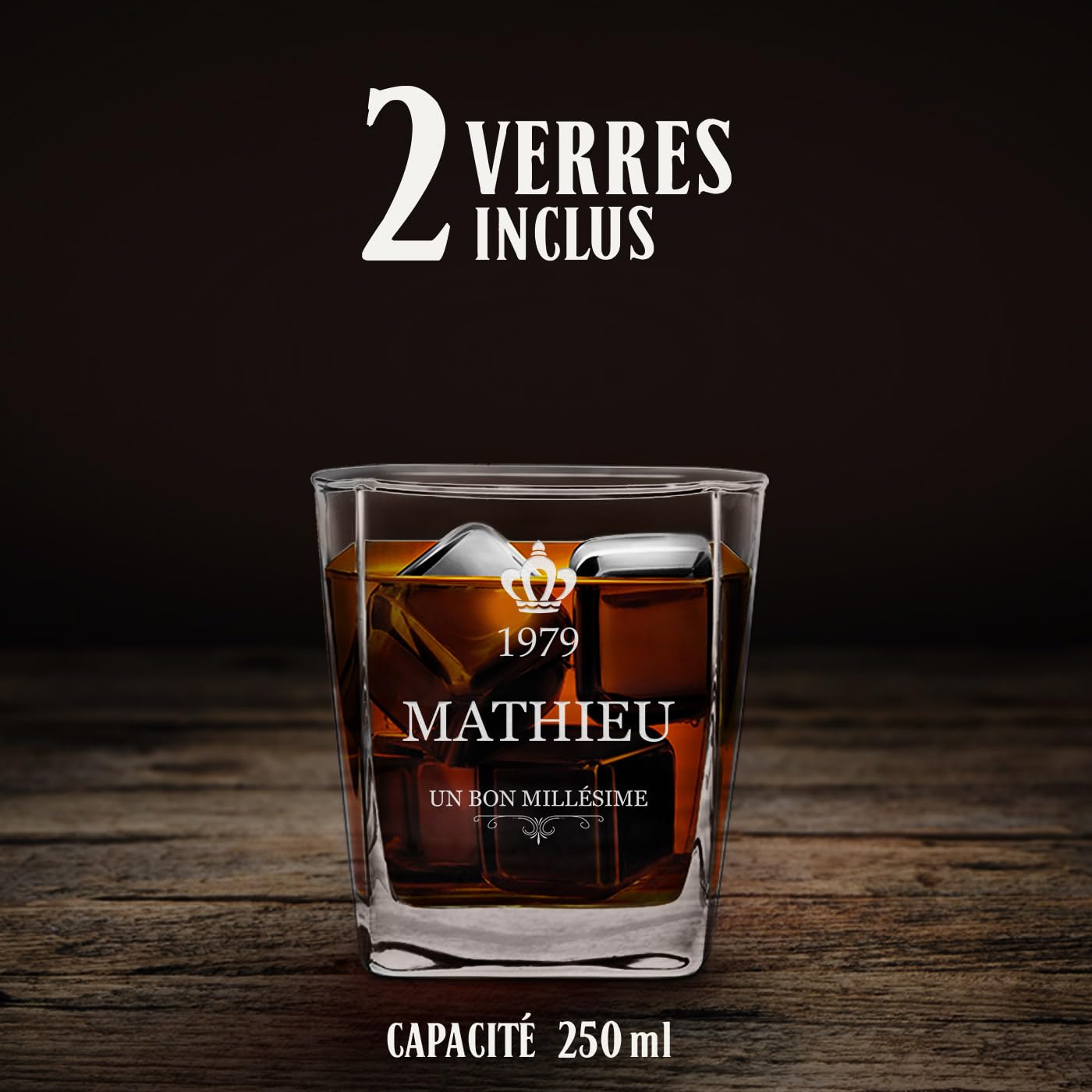 Maverton Set Whisky personnalisable - Carafe en verre et 2/4 / 6 Verres a Whisky Cadeau Homme - Ensemble Whiskey Élégant - Design Unique - pour Connaisseur - Cadeau Anniversaire Homme - Millésime