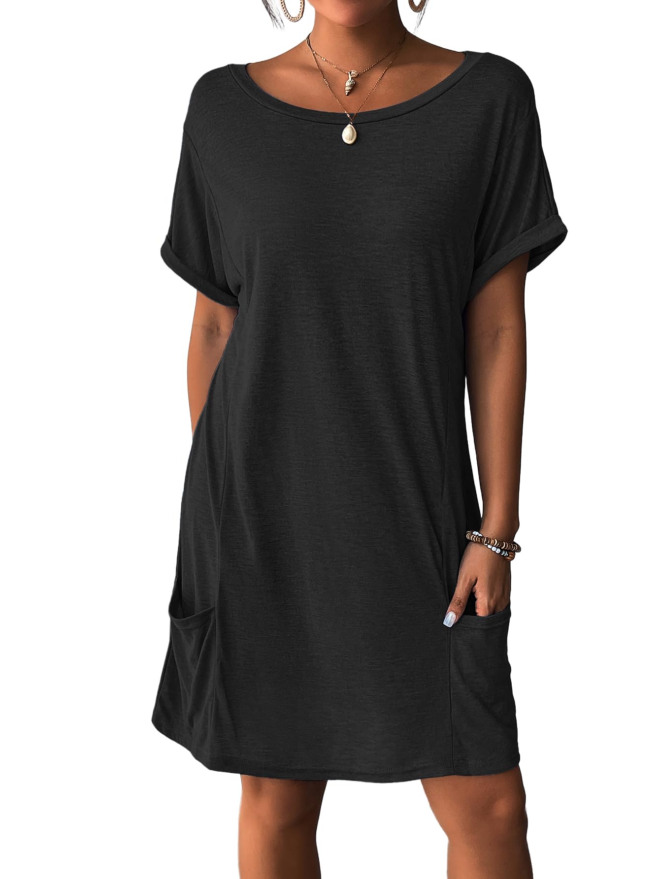 AIMAGE Swimsuit Coverup for Women 2025 Bathing Suit Cover Up Short Sleeve Swimwear Bikini Beach T-Shirt with Pockets