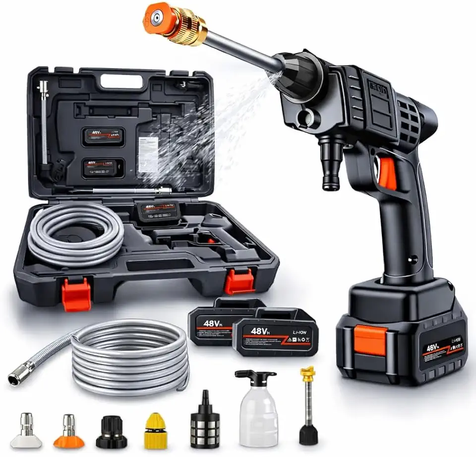 Lava Jato Portátil Alta Pressão Sem Fio – 2 Baterias 48V Acompanha Maleta de Transporte – Bivolt