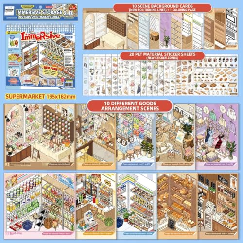 10 Set Themed Stores DIY 3D Stickers Scene Book, Restocking Game with Shelves, Supermarket Coffee Clothing Craft Shop Cute Cartoon Scene Stickers for Adult Kids Relief Stress Pass The Time - Image 2