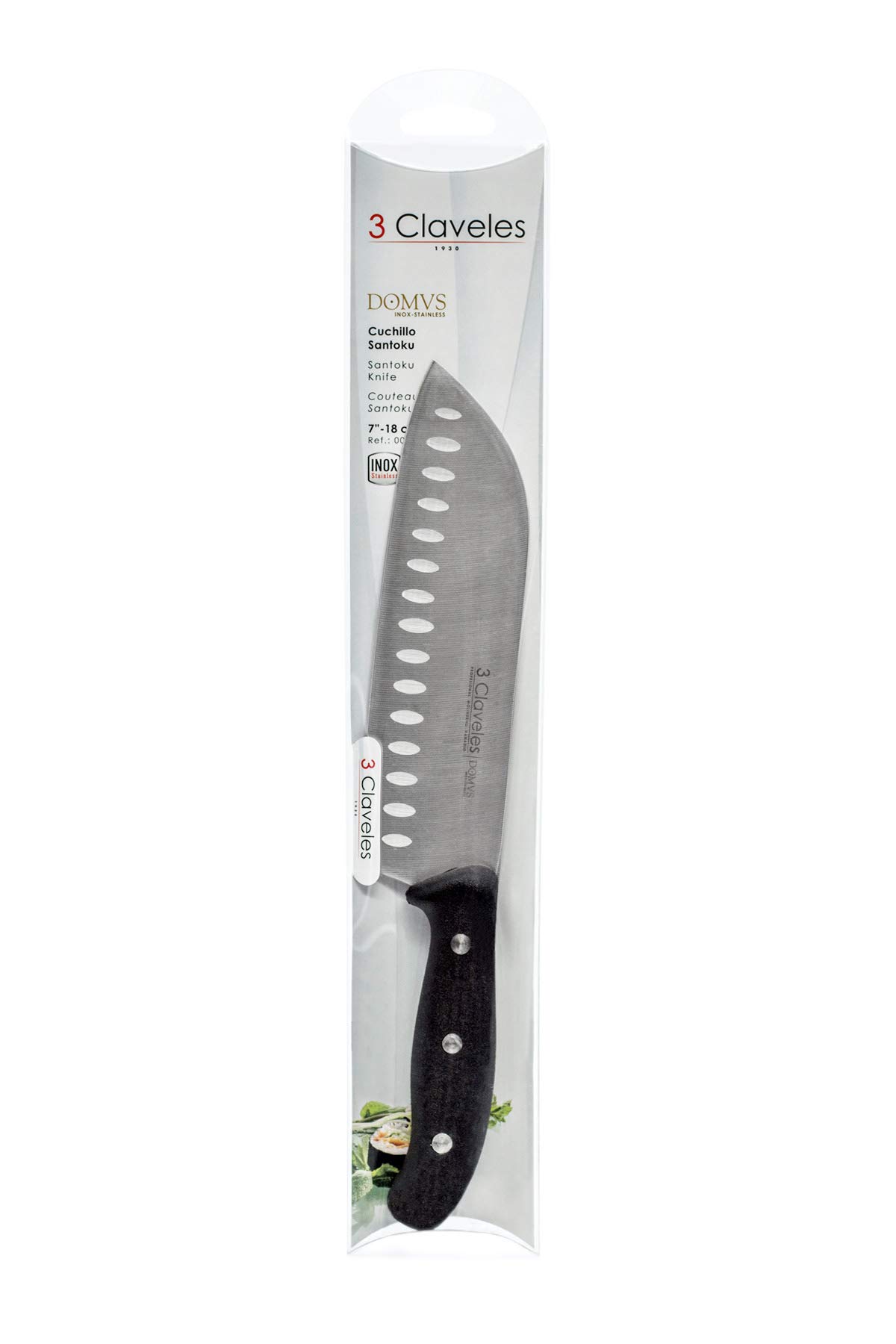 3 Claveles Nóż 18 cm - 7" czarny, Santoku