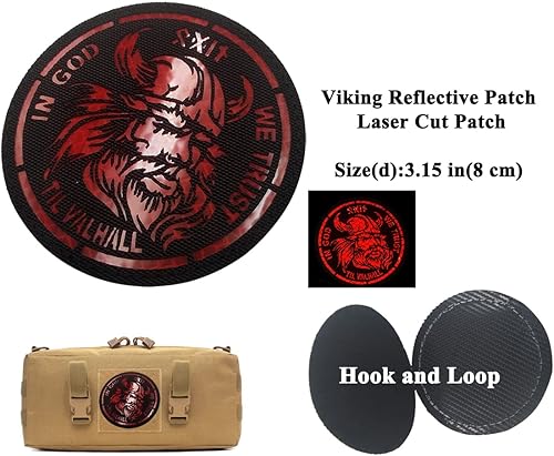 Miniatura 5 de AliPlus 16 parches vikingos – Vegvisir, Aegishjalmur, Valknut, lobo, cuervo, timón de asombro – Parche de PVC reflectante infrarrojo bordado con