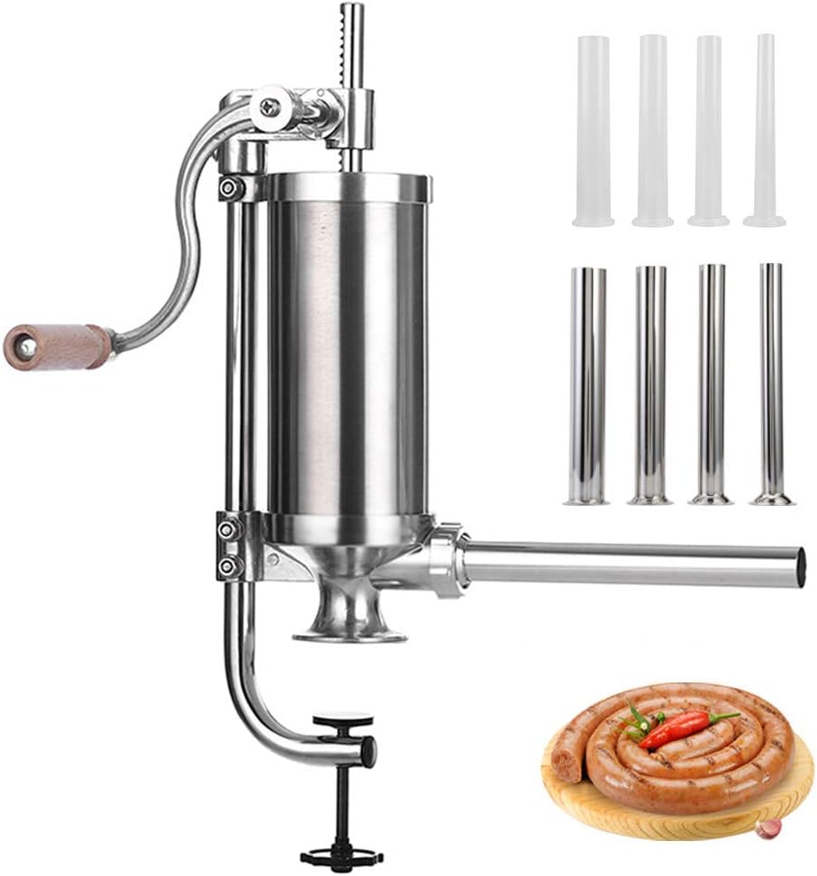 Sausage Stuffer, Stainless Steel Homemade Sausage Maker Vertical Meat Filling Kitchen Machine, Packed 8 Stuffing Tubes (2.5LBS VERTICAL)