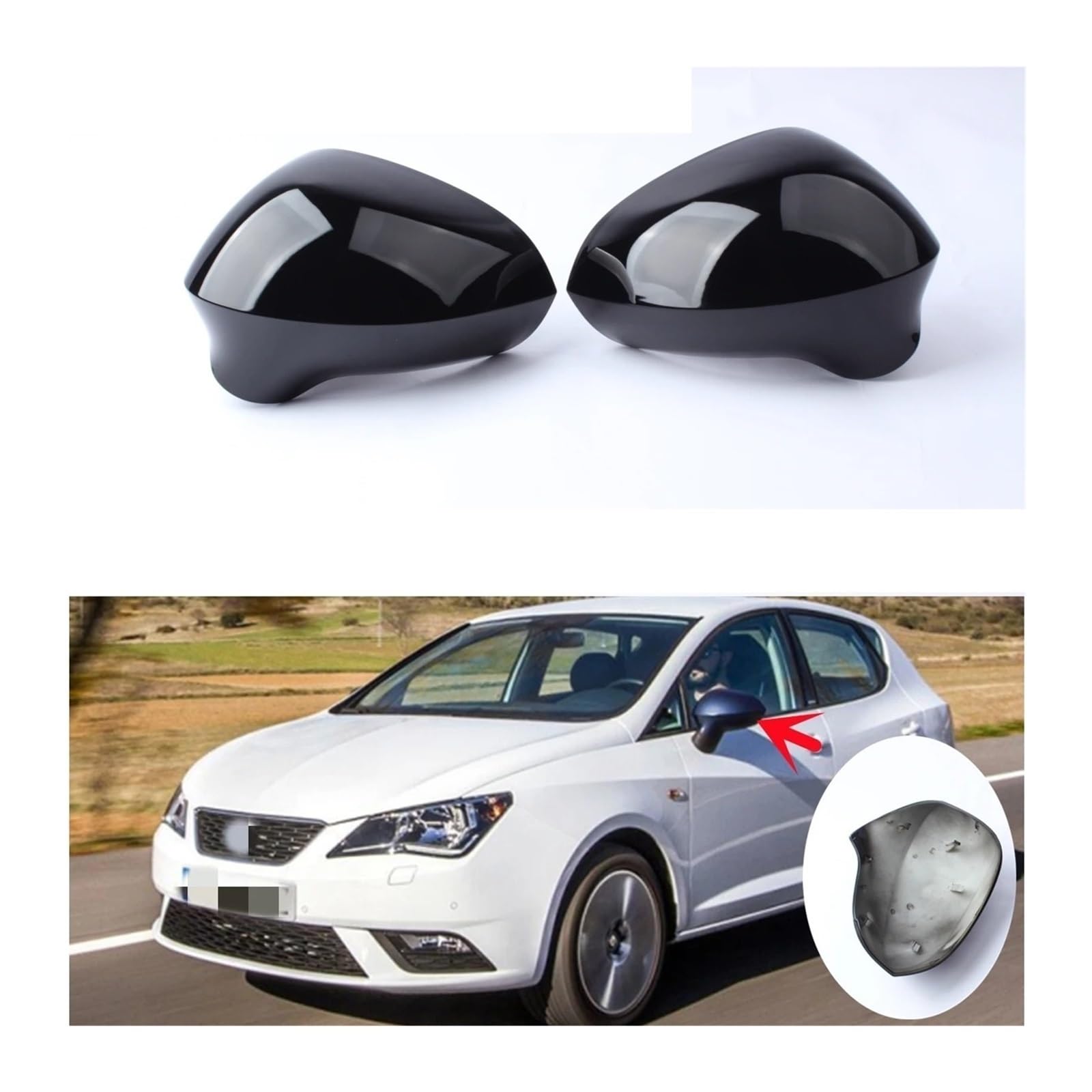 Calotta Specchietto Retrovisore Esterno Auto Per Seat Ibiza 6J EXEO 3R 2009-2017 Copertura Specchietto Retrovisore Di Ricambio | Protezione custodia nera lucida ABS 2 pezzi