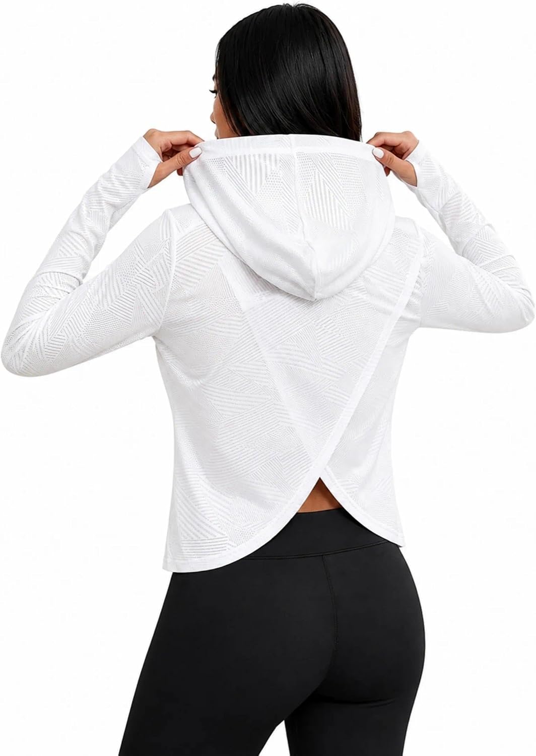 Remidoo Women's Open Back Hoodie Long Sleeve Workout Yoga Shirts Mesh Top with Thumb Hole