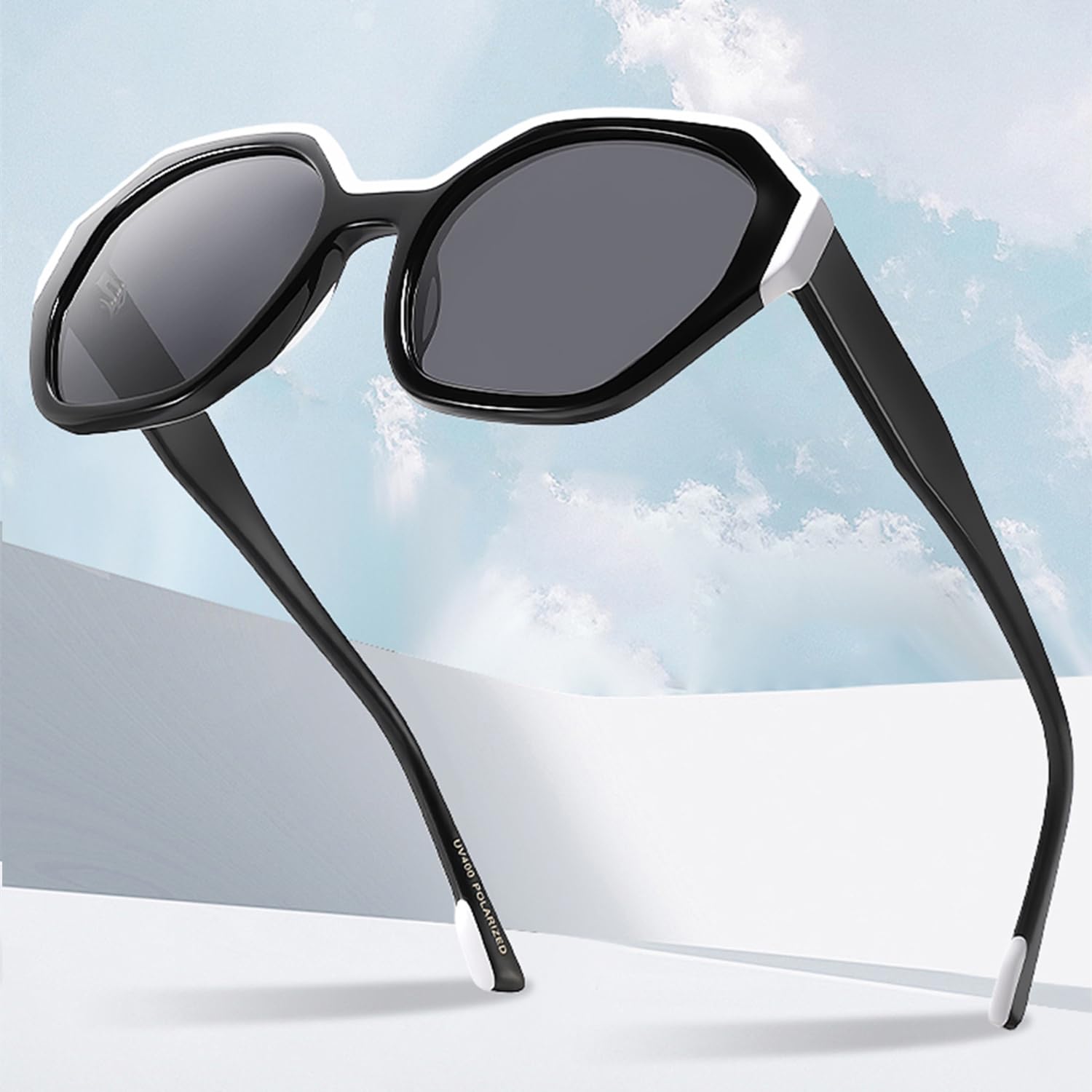 Modische polarisierte Acetat-Sonnenbrille für Damen mit polygonalen übergroßen Rahmen und UV-Schutz