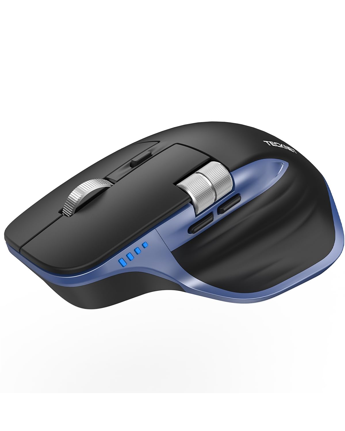 TECKNET Mouse Wireless Bluetooth ad Alte Prestazioni (BT5.3/5.0+2.4G), Rotella di Scorrimento Orizzontale, Design Silenzioso, 4800 DPI Mouse Ergonomico Ricaricabile per PC/Tablet/MacOS/Windows, Blu