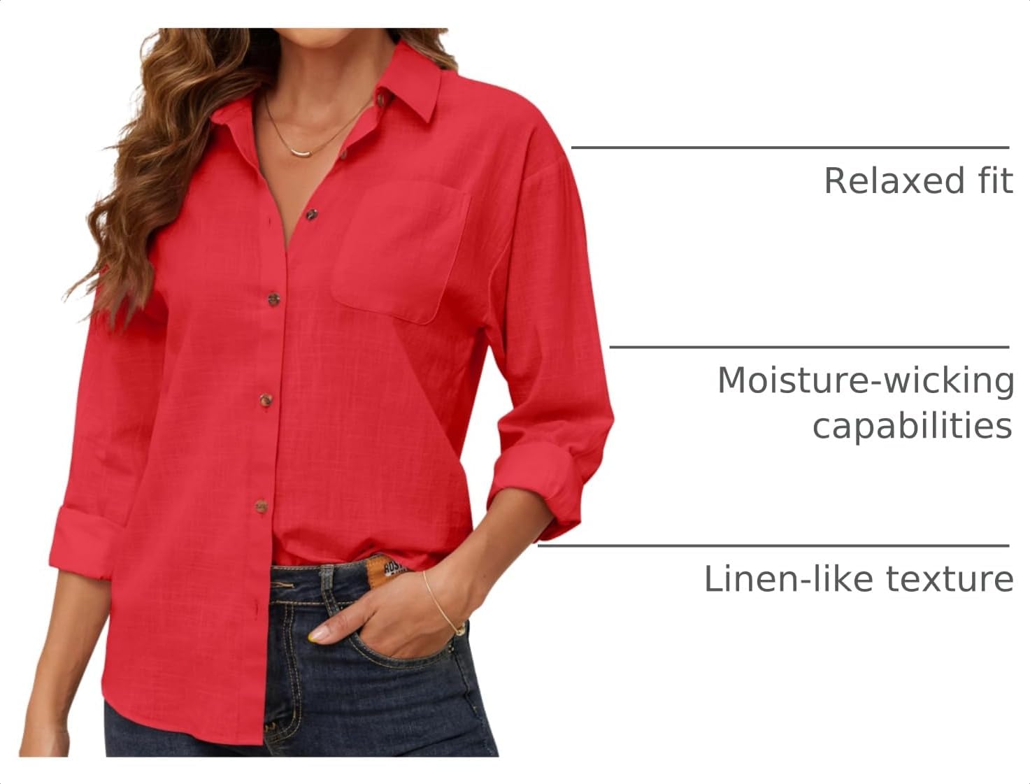 CUNLIN Womens Cotton Linen Shirt Long Sleeve Button Down Collared Blouses Dressy Casual Gauze Tops with Pocket Breathable