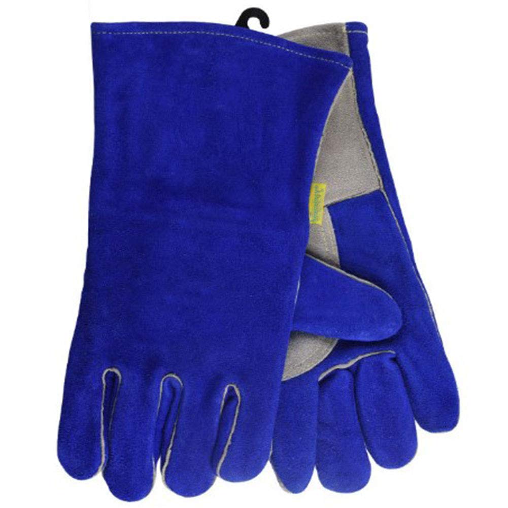 Guanti da Saldatura in Pelle Forgiati Resistenti al Calore/alla Fiamma,Guanti da Barbecue/da Campeggio/da Cucina con Manica Lunga 35 Cm,Guanto da Saldatore per Camino