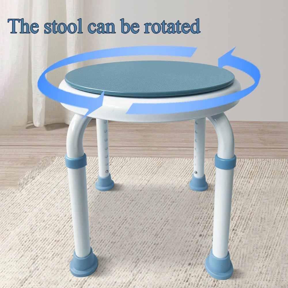 Taburete de ducha redondo con asiento giratorio, altura ajustable 35-50 cm, silla de baño para ancianos y discapacitados, diseño antideslizante seguro