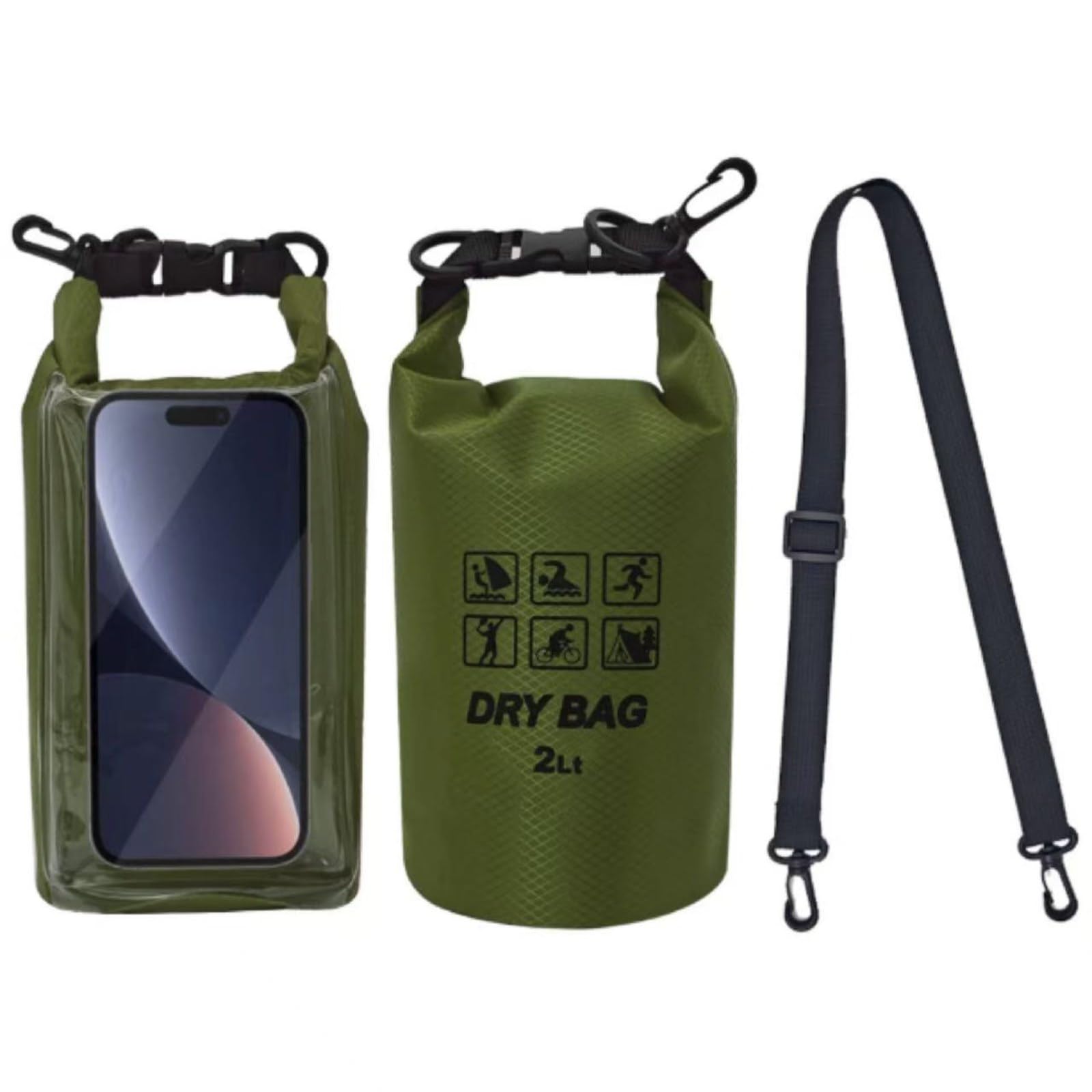 Plliocse 2L Waterproof Dry Bag 2 in 1 Cell Phone Dry Bags Waterproof with Long Adjustable Shoulder Strap Included for Hiking, Swimming, Camping, Boating, Fishing, Rafting