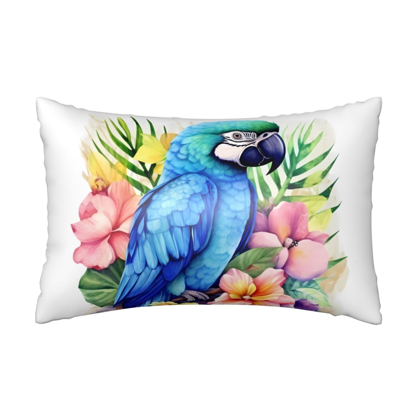 Satin Pillowcase for Hair and Skin, Blue Parrot in Flowers Pillow Case Queen Size 20x30 Inches, Cooling Silky Pillowcases with Zipper Ultra Smooth and Soft Pillow Cover for Sleeping
