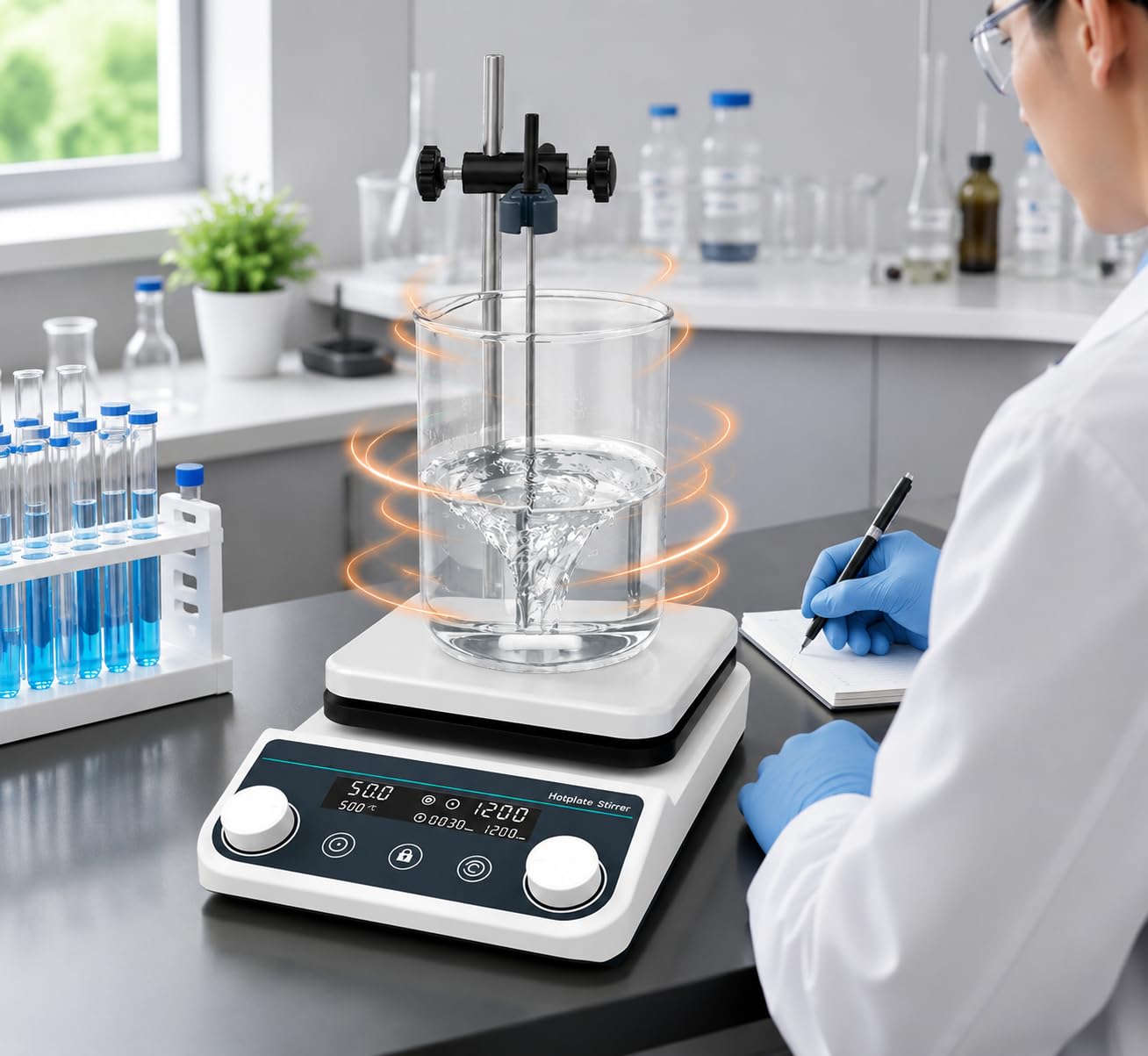 Agitador Magnético De 5 L Para Laboratorio,Pantalla Digital LED De 6,3" +Control De Temperatura Máxima De 310 ℃+ Temporizador De 1 Min a 12 H+Velocidad De 50 a 1500 Rpm,Incluye Sonda De Temperatura