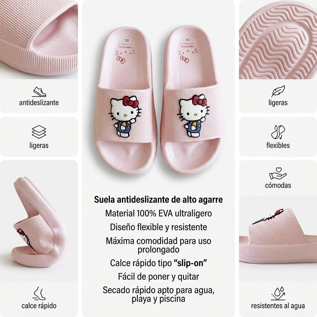 Hello Kitty Badelatschen Kinder – Cerdá Schiebe-Sandalen für Jungen und Mädchen, leicht, rutschfest, EVA-Material, Strand, Pool, Schwimmbad und Sommer