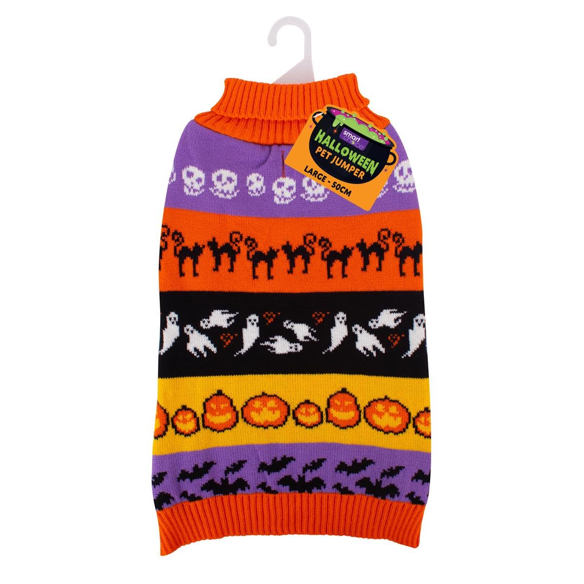 Large Halloween Pet Jumper Orange Purple Black Yellow - Dog Puppy Pumpkin Design Sweater Sweatshirt Knitwear Pullover Outfit Party Clothes Turtleneck Cat Kitten