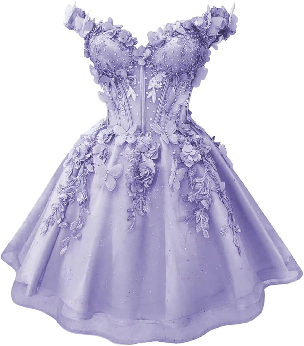 Tulle Homecoming Dresses 3D Butterfly Off Shoulder DAMA Dress for Teens Short Prom Dress Mini Quinceanera Dress