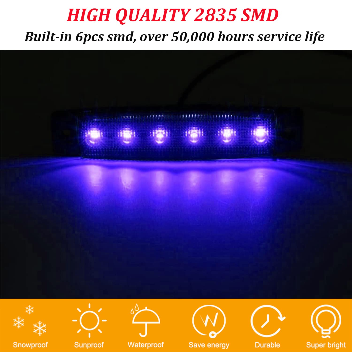 FABOOD 10-Pack Blue LED Side Marker Lights – 12V Smoked Lens, Waterproof For Trucks, Trailers, RVs