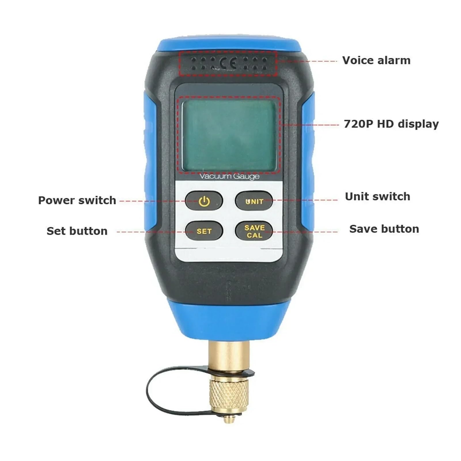 VMV-1 Medidor digital de vacío y presión pantalla LCD servicio HVAC | Ofrece lecturas claras de vacío y presión para evacuación, fugas y servicio HVAC