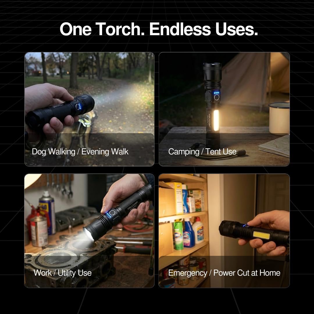DayLighter™ Lampe torche tactique LED 1800 lumens – Rechargeable et alimentée par piles avec batterie externe, double modes d'éclairage, faisceau de mise au point, IP65 résistant aux