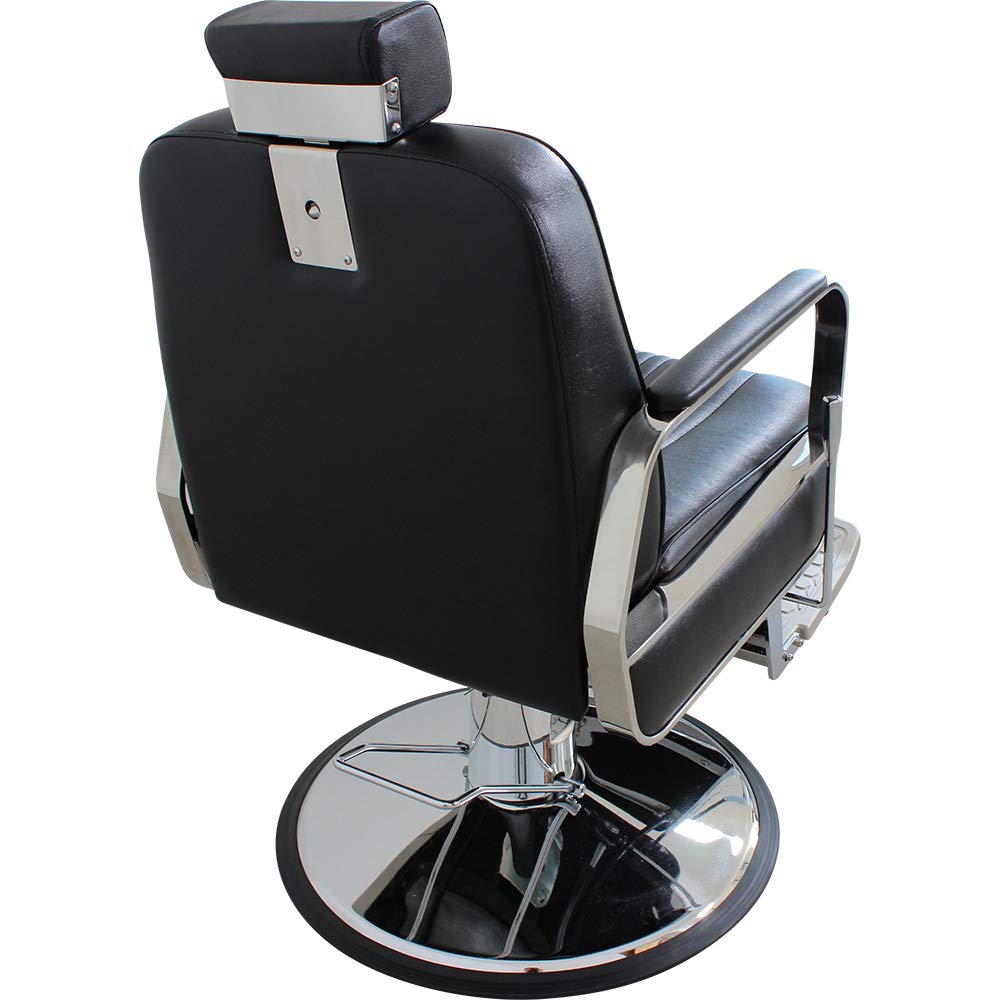 Medeo Herrenstuhl HS5047 schwarz Friseurstuhl: Höhenverstellbar, 360° drehbar und fixierbar, Kunstleder, Schwarz, Entspannen
