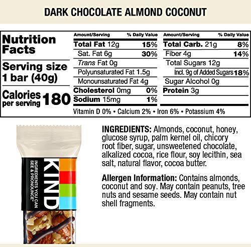 Image of KIND Dark Chocolate Almond & Coconut, 1.4 Oz (Pack Of 12)
