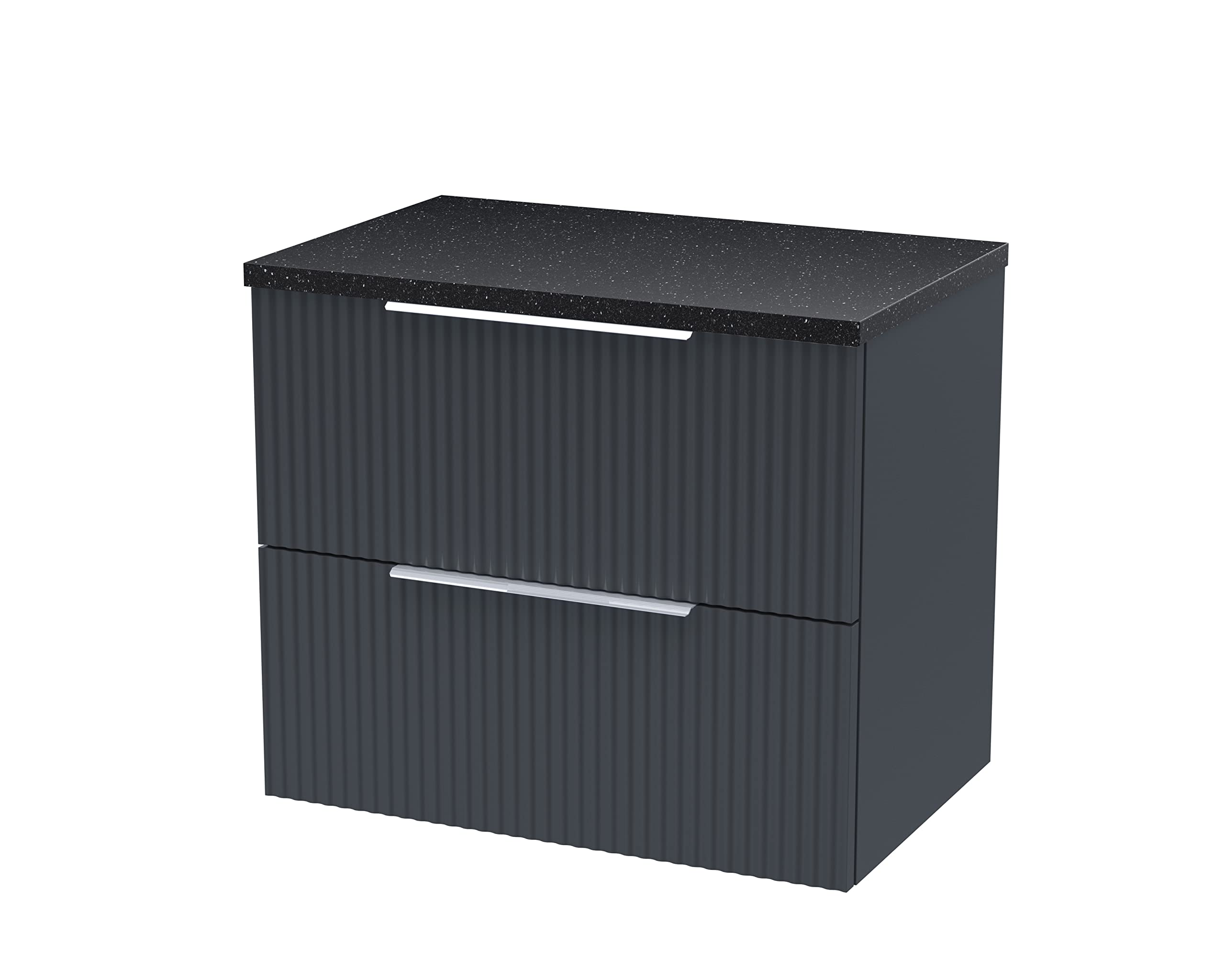 Hudson Reed Satin Anthracite Fluted Wall Hung Drawer Vanity Unit With Sparkling Black Worktop | | Mdf | 600Mm Size 2