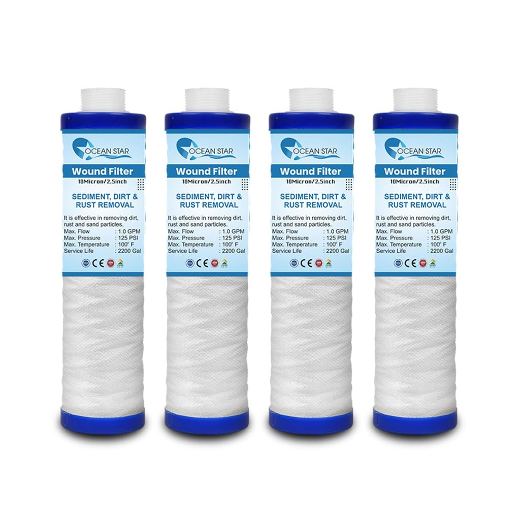 Ocean Star Pre Filter for Water Purifier, 9 inch PP Yarn Wound Filter (120 Grams) Threaded Candle Cartridge Pack of 4