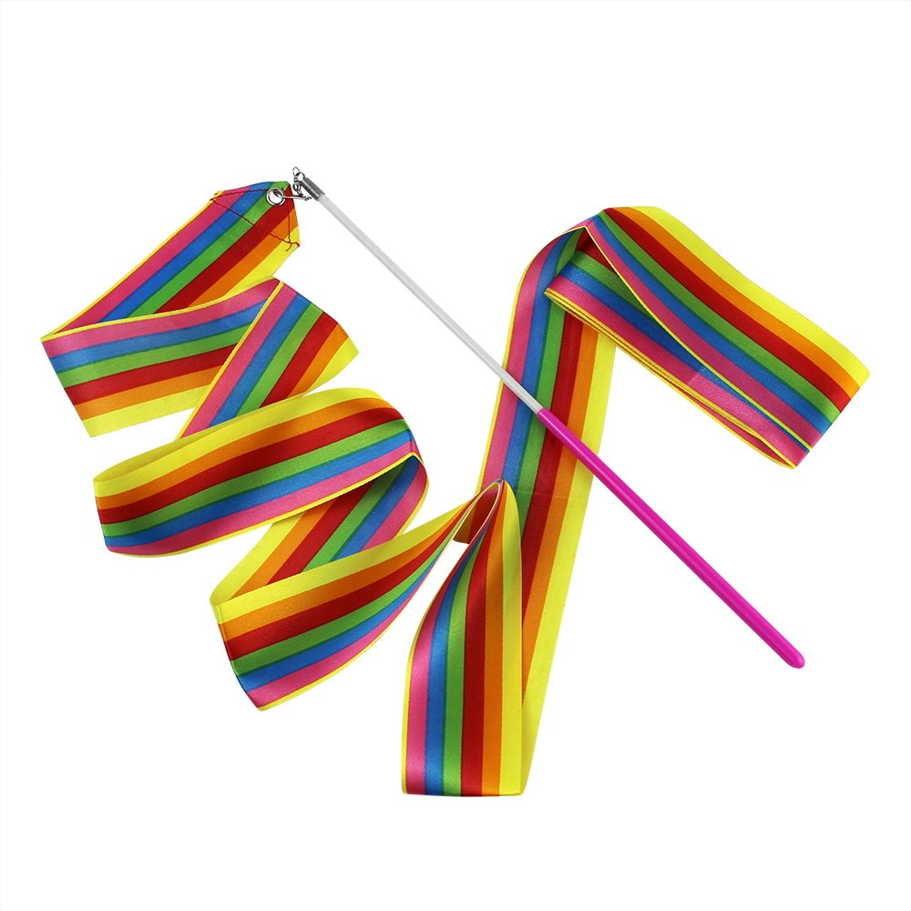 10 Pièces 2 mètres Gym Fitness Rubans de Gymnastique Rythmiques, Danse Tige De Streamer Baton Tournoyant Art Rubans pour Enfants,10 Couleurs