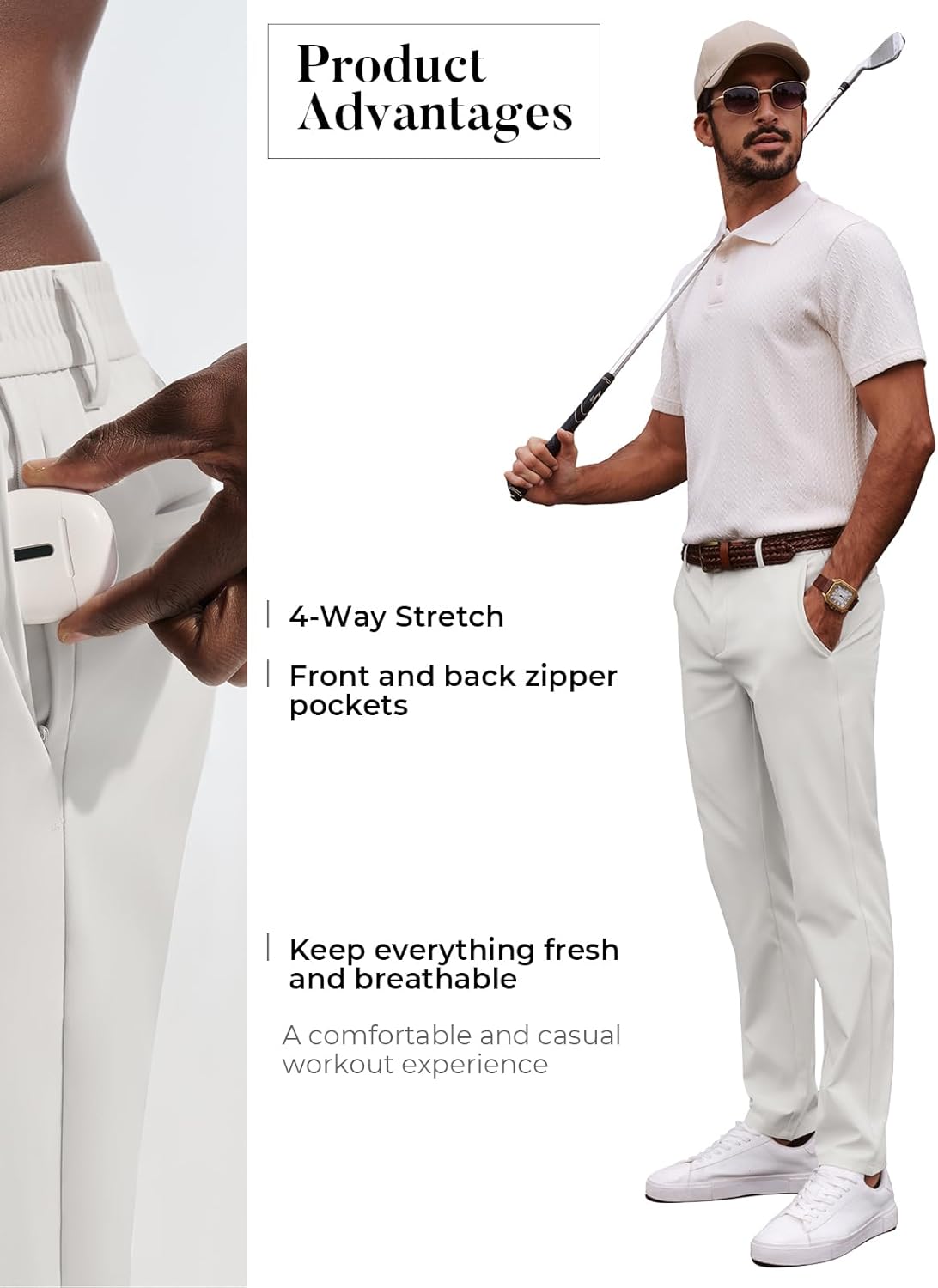 PJ PAUL JONES Men's Golf Pants Casual Stretch Slim Fit Tapered Dress Pants Lightweight Wrinkle Free Trousers - Image 5