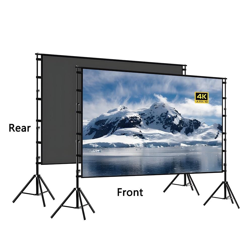 Ekran Projekcyjny ze Stojakiem, Przenośny Ekran Projektora 16:9 4K HD Indoor Outdoor z Torbą do Przenoszenia, Ekran Projektora Bez Zmarszczek na Podwórko, Wieczory Filmowe i Kemping(100 inch)