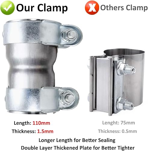 Miniatura 2 de Exhaust Pipe Clamp 45mm to 55mm Reducer Exhaust Band Clamp Stainless Steel Exhaust Pipe Connector with Butt Joint Double Exhaust Clamp