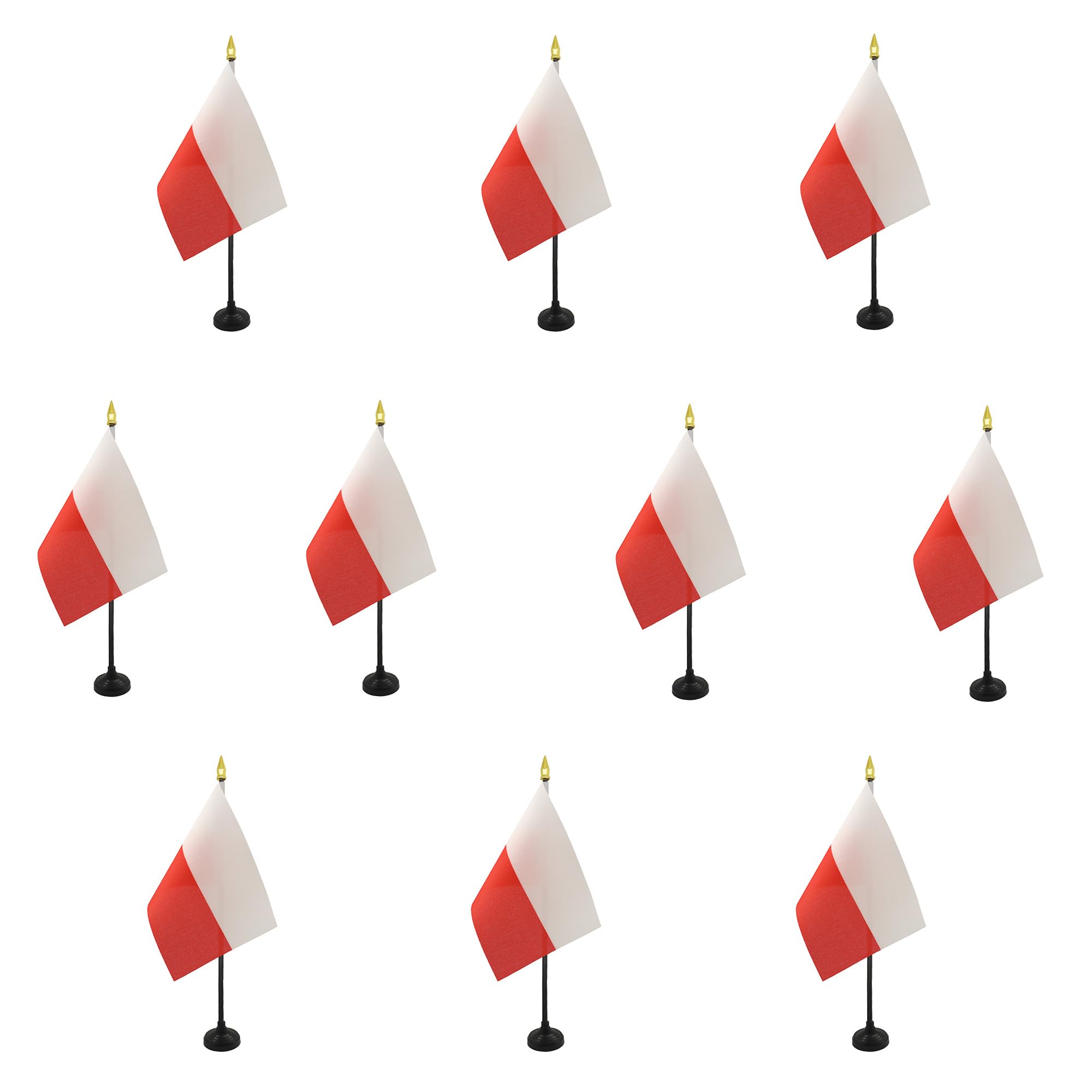 AZ FLAG - Set of 10 Poland Table Flag 4'' x 6'' - 10 Small Polish Mini Desk Flags 100% Polyester 15 x 10 cm - Office Flag with 10'' Pole - Golden Spear