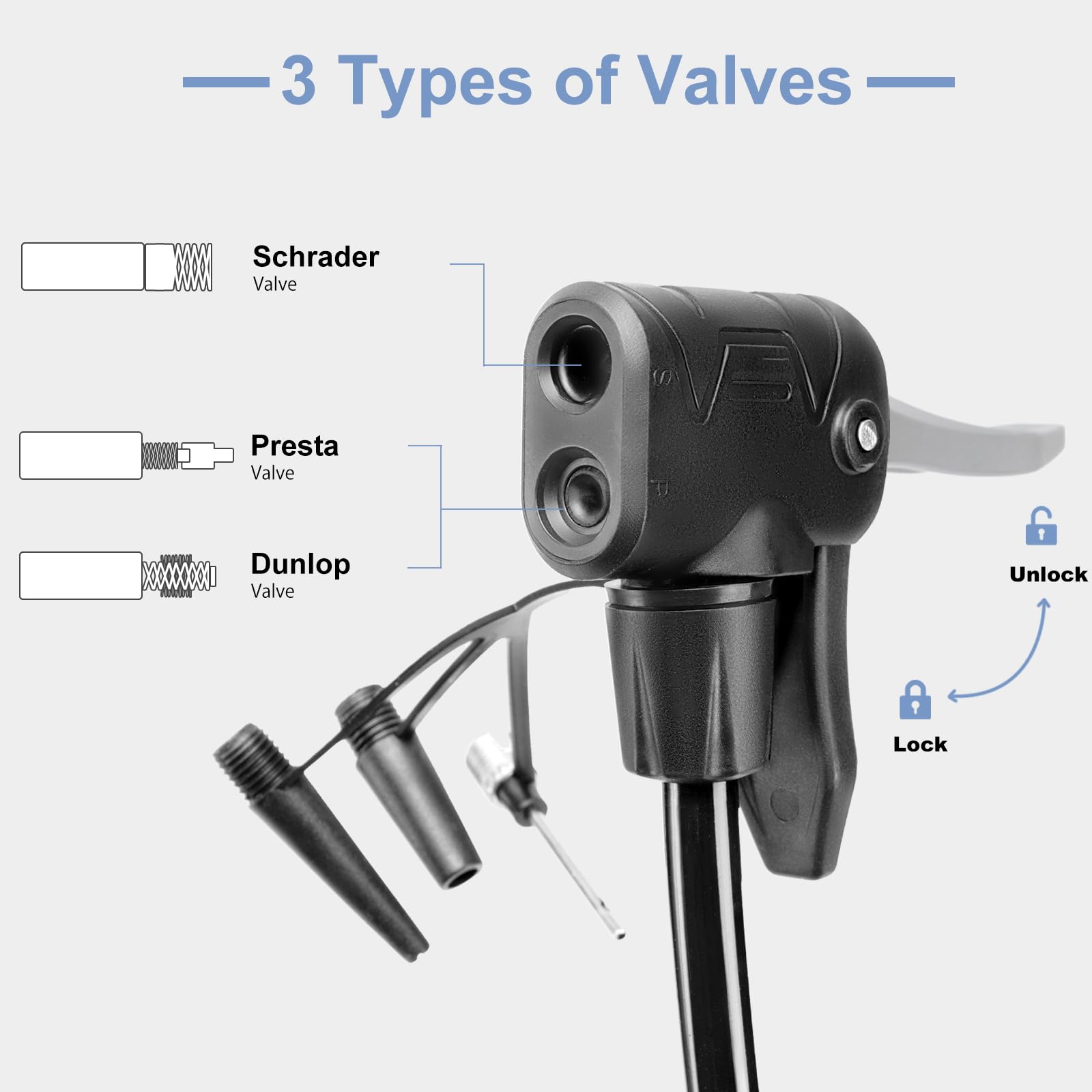 Hycline Bike Pump with Gauge: 160 PSI Bicycle Floor Pump - High Pressure Air Pumps with Schrader & Presta Valve for Road MTB Tires, Balls, Inflatables