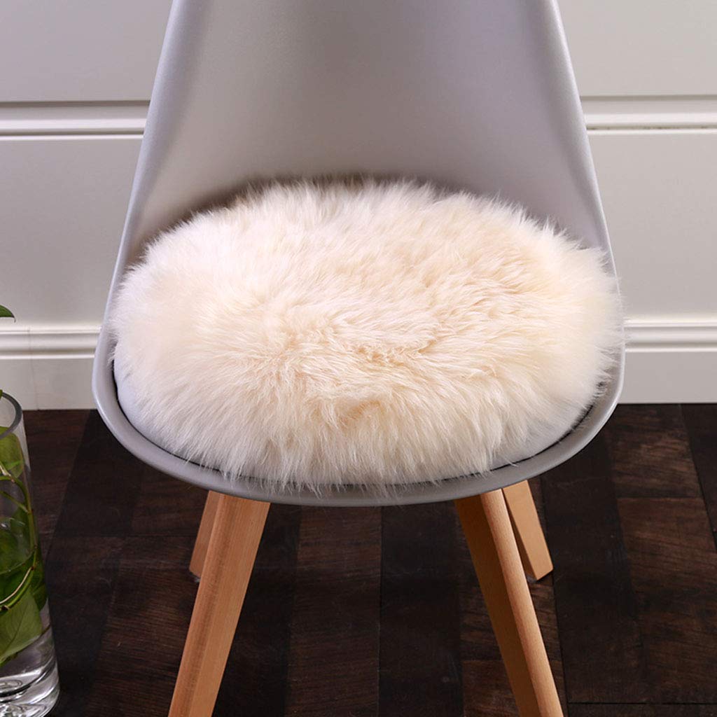 HC&WT Round Sheepskin Seat Cushion, Luxurious Fur Chair Pad Super Soft Car Seat Cover Non-Slip Natural Wool Rugs Office Desk Chair Stool Cushion (Beige,Diameter 50cm (19.6inch))