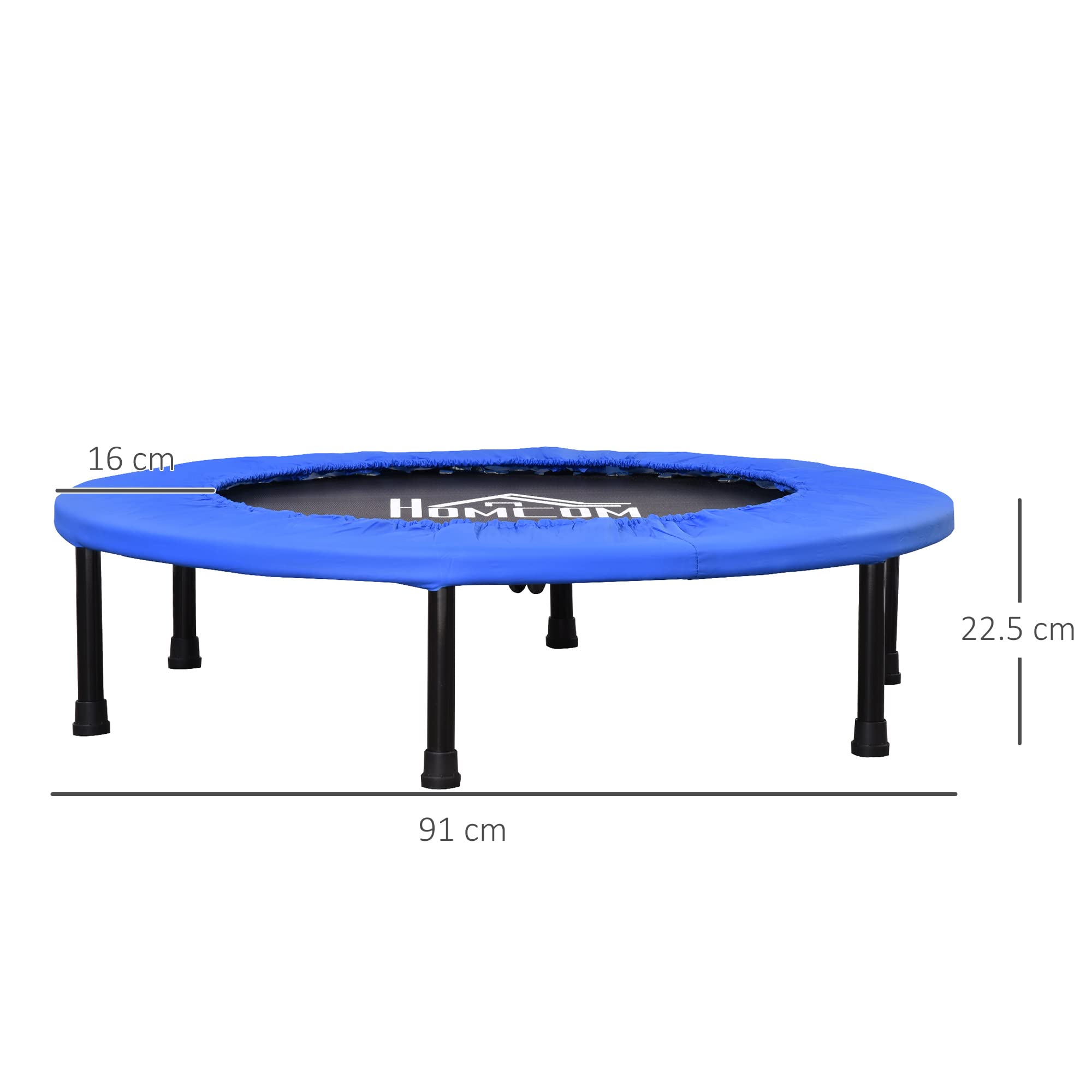 HOMCOM Trampolino Elastico per Allenamento con 30 Molle, Tappeto Fitness in Acciaio, Plastica e PP, Ø91x22.5 cm, Nero e Blu