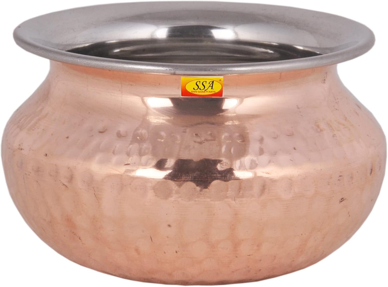 Shiv Shakti Arts® Steel Copper Handi with Serving Spoon - Punjabi & Rajasthani Design - for Serving Food.(No.2-650 ML) Set Of 6 Piece.